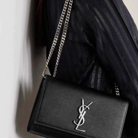 聖羅蘭/Saint laurent MONOGRAM KATE系列 Logo銀標 黑銀魚子醬鏈條包