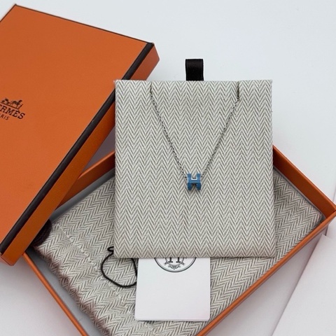 Hermes 愛馬仕 Pop H mini藍色項鍊 帶原包裝盒和塵袋 經典款