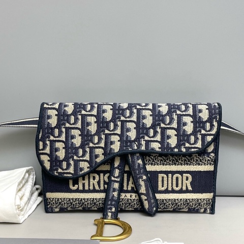 Dior迪奧 oblique刺繡馬鞍腰包胸包斜挎包