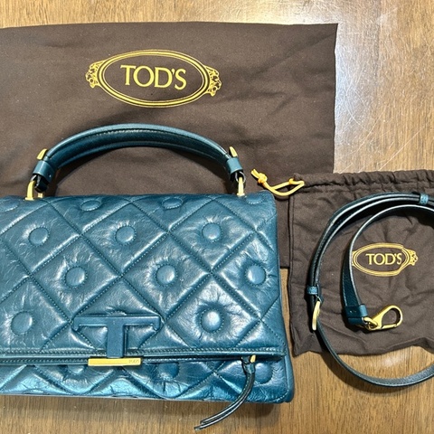 TOD'S ｜Signature Bag 小牛皮翻蓋手提/肩背包_墨綠色