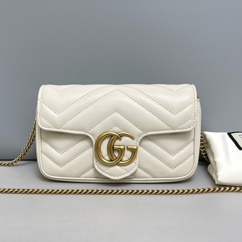 Gucci古馳 marmont迷你白色全皮鏈條包