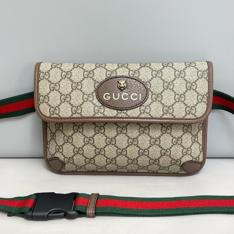 Gucci古馳 棕色老花虎頭腰包