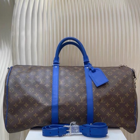 Louis Vuitton • 經典老花拼藍色keepall Bandoulière 50 旅行袋 芯片款✨