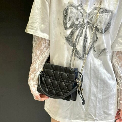 Dior 黑色 Lady Dior Milly  黑金抽繩小福袋 19*14*5cm 99新配件塵袋 盒子