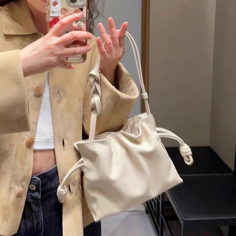 Loewe 燙金款 Flamenco mini海鹽福袋 奶白色 23×19×7 99新配件塵袋 肩帶 盒子