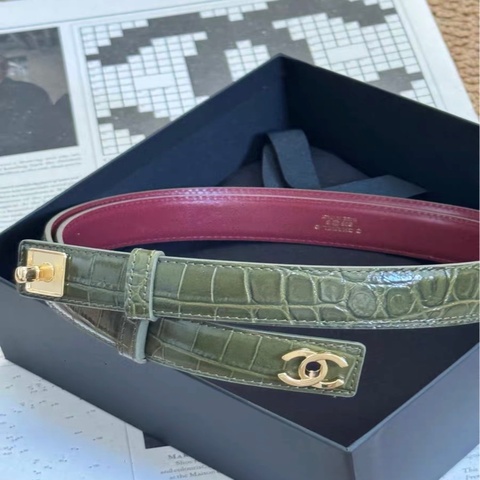 chanel 26b 香奈兒 綠色 鰐魚壓紋 書包扣皮帶、腰帶