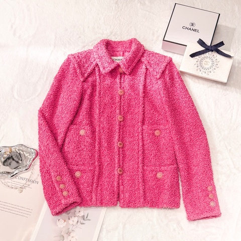 CHANEL 20C Tweed Jacket 粉紅翻領粗花呢外套