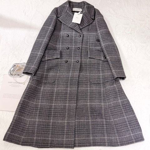 Dior 灰格紋羊毛長大衣