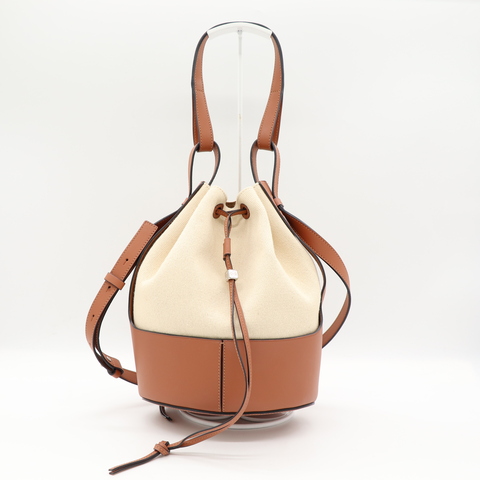 Loewe 羅威 經典Balloon 中號 帆布拼接皮革 撞色氣球包 斜背包