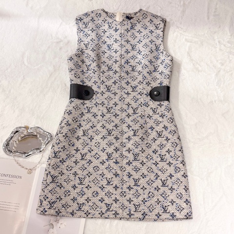LV LOUIS VUITTON 白藍老花無袖連身裙