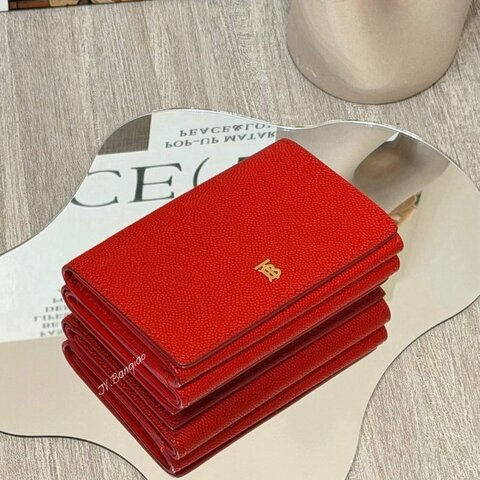 JS0462-Burberry 紅荔枝TB金釦前釦三折短夾
