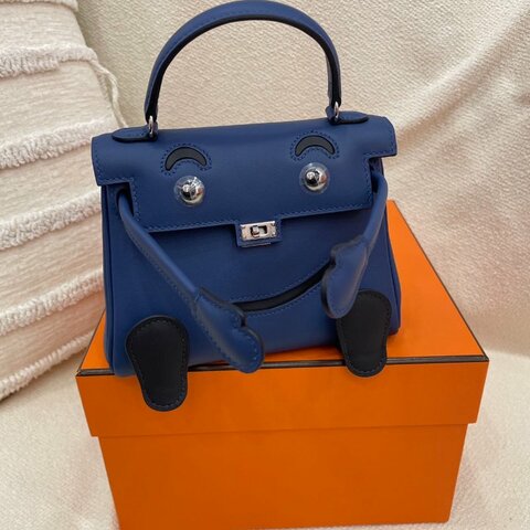 Hermès Kelly Doll P5扎染藍拼黑腳 Swift皮 銀扣