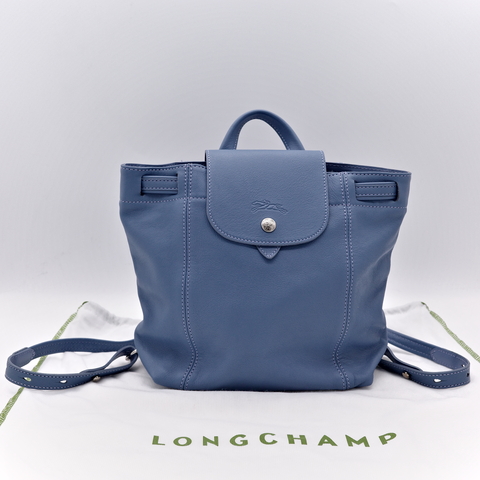 LongChamp Le Pliage Cuir 水藍色 牛皮 束口 書包 後背包
