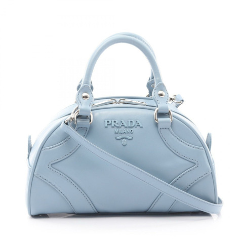 PRADA SOFT CALF 保齡球斜背包 1BB071 皮革 藍色 二手