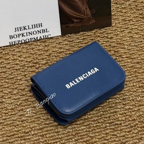 JS1281-BALENCIAGA皮夾 藍牛皮三折迷你短夾