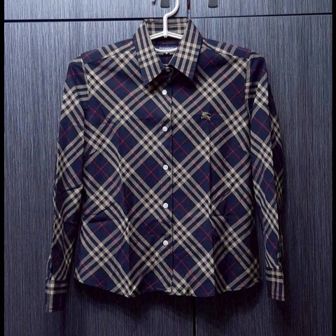 BURBERRY 博柏利 LONDON 戰馬 女格紋彈性長袖襯衫M