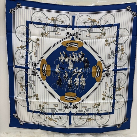 Hermes愛馬仕 藍色自行車絲巾 70x70cm 全新