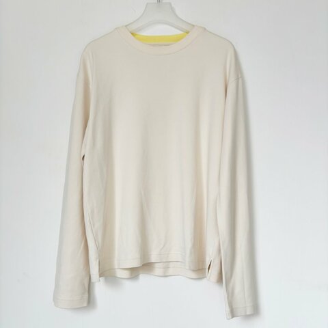 ::Bottega Veneta:: 米色x鵝黃拚色長袖衛衣 Embroidered Logo Split Collar Top