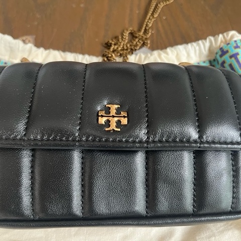 TORY BURCH TB Kira 金屬雙T LOGO 絎縫設計納帕牛皮鏈帶斜背包