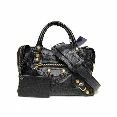 BALENCIAGA CLASSICCITY機車包Mini黑色羊皮革金扣肩背包