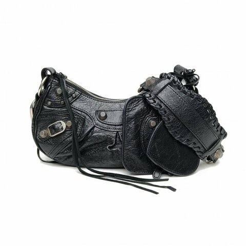 BALENCIAGA LeCagole機車月牙包xs黑色牛皮革肩背包