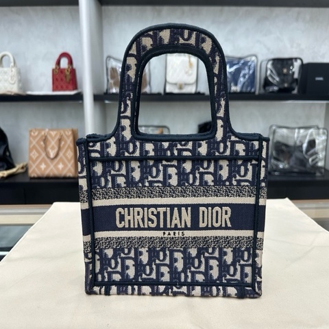 迪奧 Dior Book Tote mini老花托特包，藍色拼米色，經典款，帆布材質，手提設計