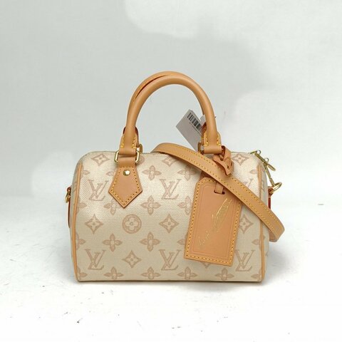 LV 白色晶片speedy20塗層帆布Bandouliere肩背包
