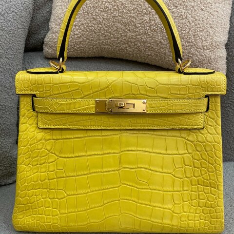 Hermès Kelly 28 M9金盞花黃 方塊鱷魚 金扣