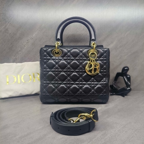 迪奧 新款翻蓋 Dior Lady 戴妃五格  黑色  金扣 五格 戴妃包