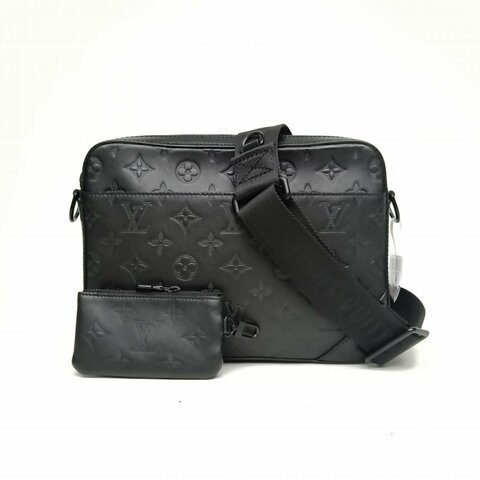 LV DUO二合一郵差包黑色牛皮革晶片肩背包