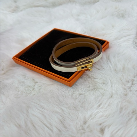 Hermes/愛馬仕 奶油白mini Kelly雙圈手鐲 Z刻 尺寸：T2