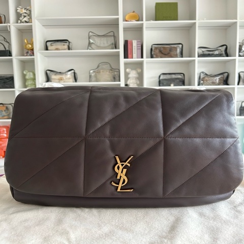 YSL 聖羅蘭 做舊品牌徽標翻蓋開合 小羊皮 單肩斜挎手提包 女款 深褐色