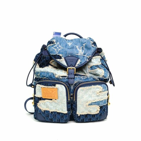 LV 牛仔藍晶片Cargo徽標刺繡nigo聯名款雙肩包肩背包