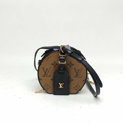LV PETITEBOITEU硬圓餅Mini焦糖色晶片老花肩背包