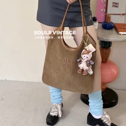 全新🈶購證❤️ miumiu #焦糖色 #燈心絨 #IVY #托特包