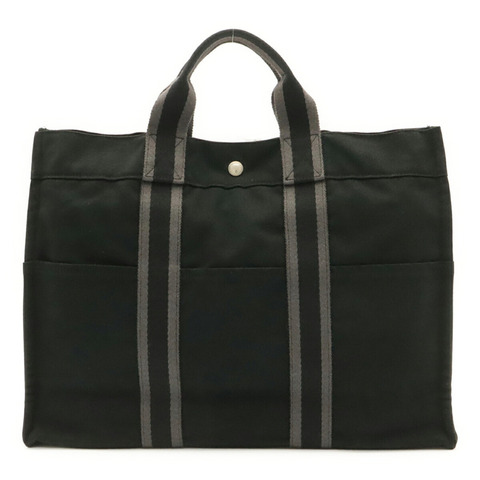 HERMES Fourre-Tout 中型托特包，手提包，帆布，黑色，灰色