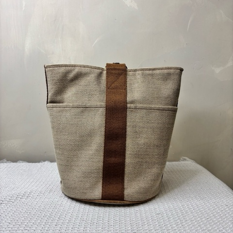 Hermes/愛馬仕 帆布菜籃子水桶包 米粽配色