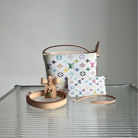 全🆕 LV/路易威登All in BB 新款村上隆白三彩水桶包，尺寸：17*19*13