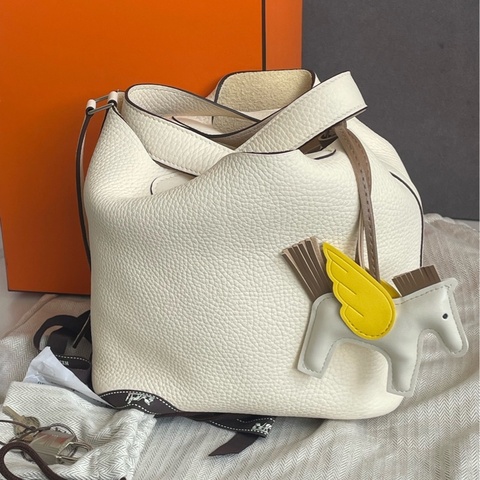 愛馬仕 Hermes  菜籃子18 Tc皮 奶油白 Z刻 銀扣 手提包