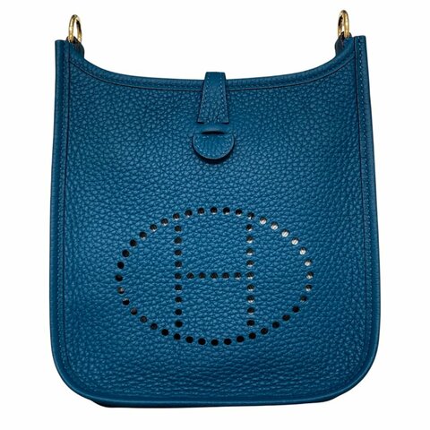 HERMÈS 愛馬仕 EVELYNE17 肩背包 小牛皮 極光藍色 金扣