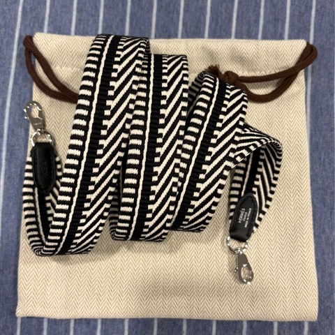 Hermes 黑白編織背帶迷你扣105cm