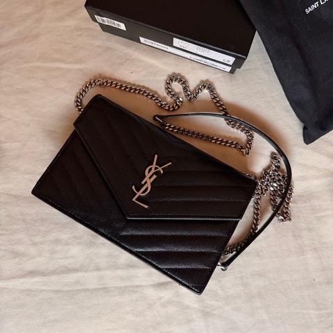 聖羅蘭 YSL WOC粒面皮革信封袋式鏈條錢包/魚子醬/手拿/斜背包
