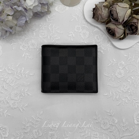 LOUIS VUITTON LV 經典 Damier Graphite 黑格紋短夾