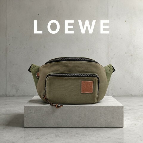 ㊣✨ LOEWE ✨羅威（附防塵袋)褐色 拼色 口袋 帆布 皮標 腰包 胸包/二手包/二手精品🌳二手樹屋🌳
