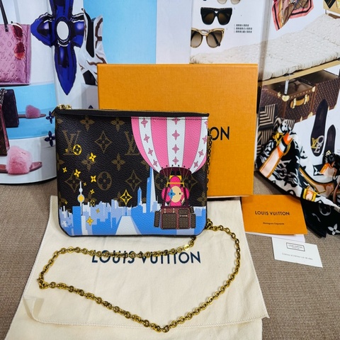 LV 限量款Double Zip 雙袋 鏈條包單肩斜背包 熱氣球vivienne house印花 雙層小麻將  手拿 斜背 都好看