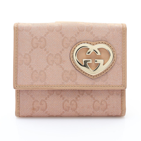Lovely Heart 扣式 短夾粉色 GG帆布【GUCCI 古馳】 245731