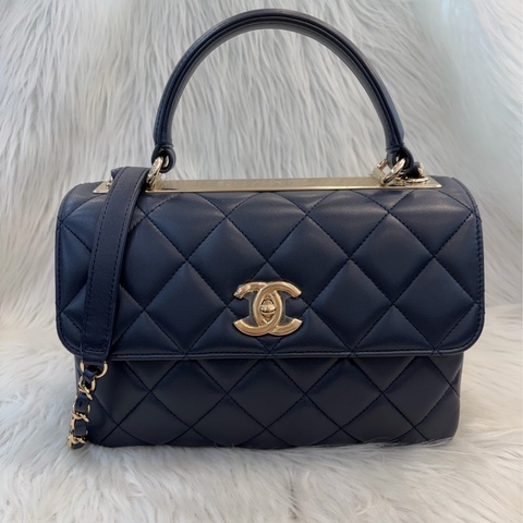 CHANEL A92236 TRENDY 深藍羊皮金鍊HANDLE斜背包｜肩背包 斜背包 斜挎包