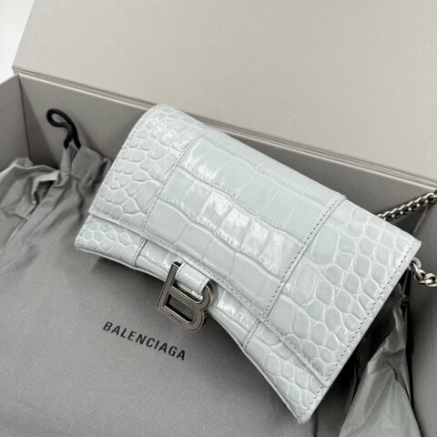 ✿ Balenciaga XS 灰色鱷魚壓紋牛皮Hourglass 沙漏包