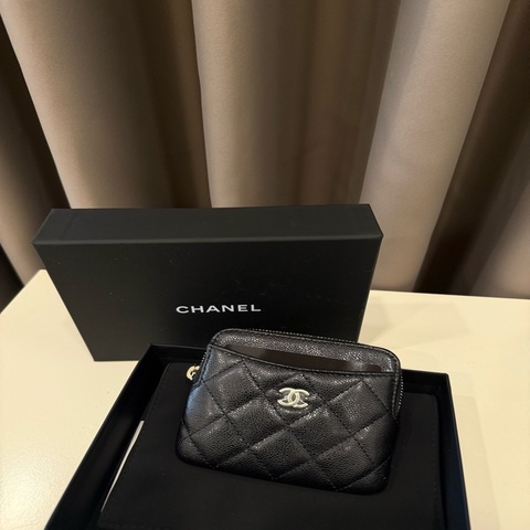 （全新全配）Chanel香奈兒 經典款吐司五格零錢包 黑色淡金扣