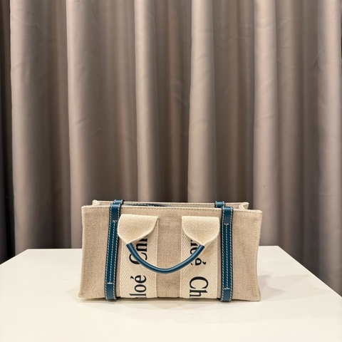 chole woody tote mini藍綠帆布肩背包